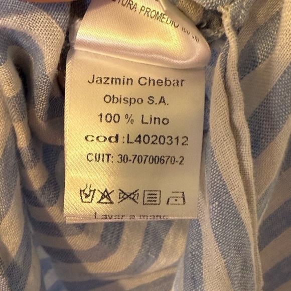 Jazmin Chebar Blue White Linen Button Front T Shirt Dress Size 44 Large - Picture 5 of 6